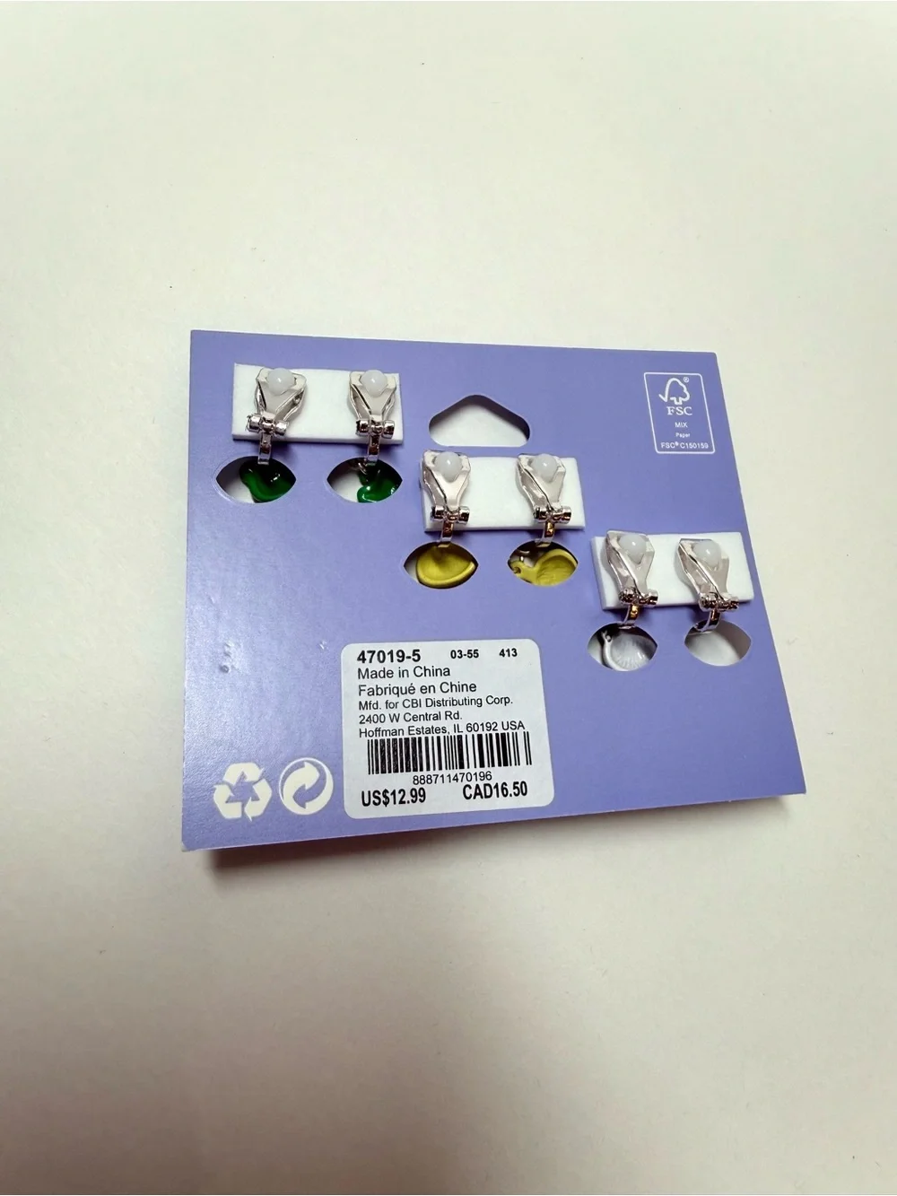 Claire's Cute Animal Clip-On Earring 3 Pair Set - Black, White, Yellow, Green